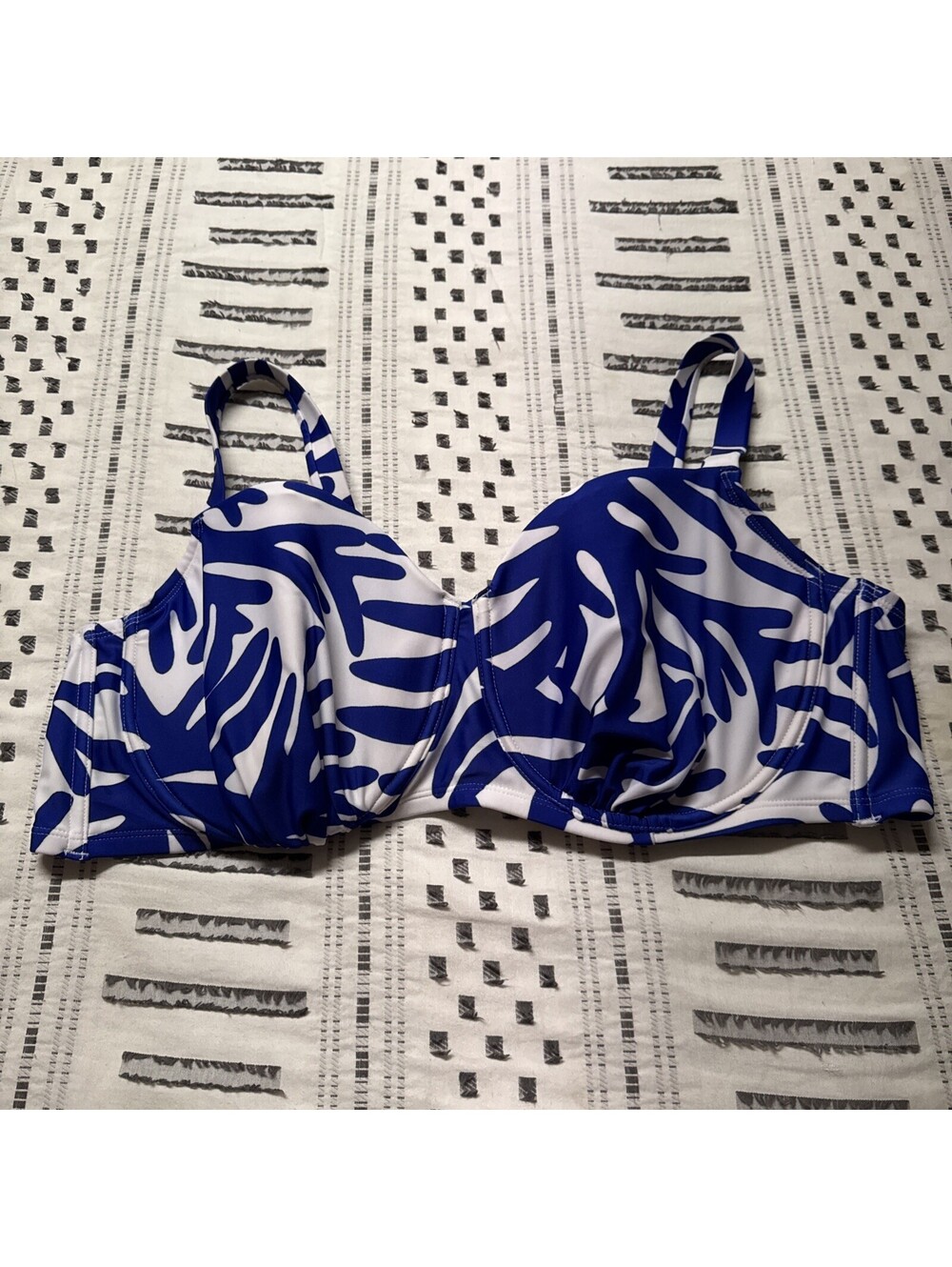 Kona Sol Blue/White Multi-Color Bikini Swimsuit Top Size: 20